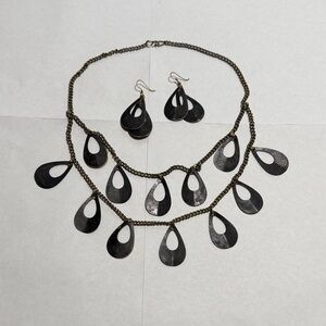 Black Metal Teardrop Statement Necklace & Earring Set
